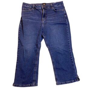 Lee Womens Capri Jeans Size 14 Medium Blue Denim Straight Cropped Stretch Casual